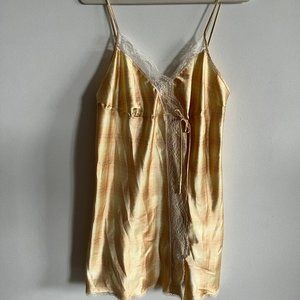 Victoria's Secret Angels yellow plaid babydoll slip dress with bow & lace (L)